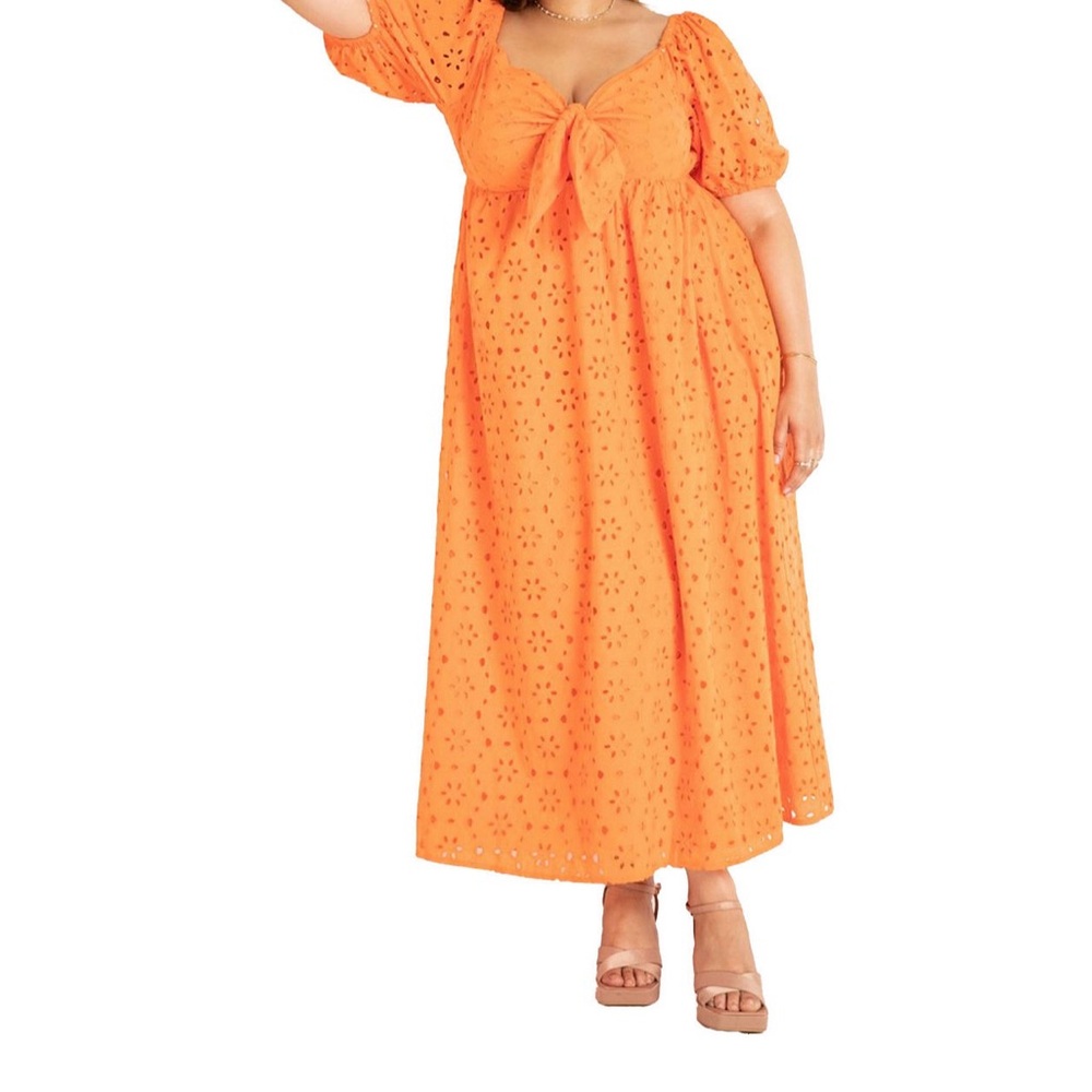 Eloquii Orange women’s plus size tie front eyelet maxi dress